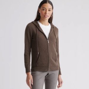 NWOT Quince Brown Mongolian Cashmere Full-Zip Hoodie size XS